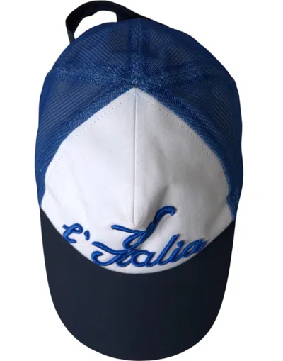 Dolce & Gabbana Blue White Black Italia Mesh Baseball Hat In Multicolor