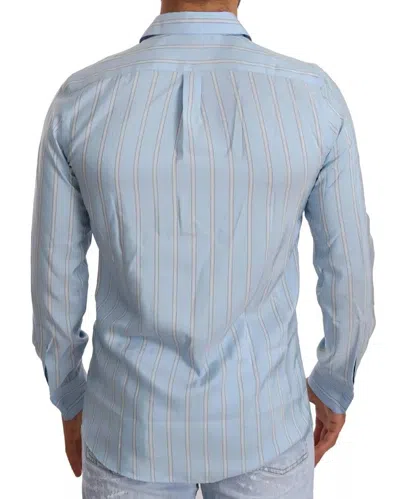 Pre-owned Dolce & Gabbana Blue Striped Silk Formal Dress Martini Men's Shirt ()