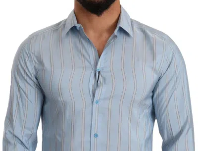 Pre-owned Dolce & Gabbana Blue Striped Silk Formal Dress Martini Men's Shirt ()