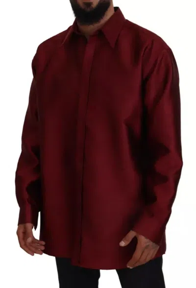 Pre-owned Dolce & Gabbana Bordeaux Cotton Long Sleeve Men Formal Men's Shirt ()