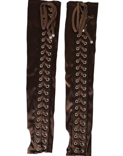 Dolce & Gabbana Brown Acetate Lace Up Fingerless Gloves In Brown