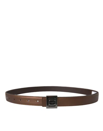 Dolce & Gabbana Bronze Leather Square Metal Buckle Belt In Bronze