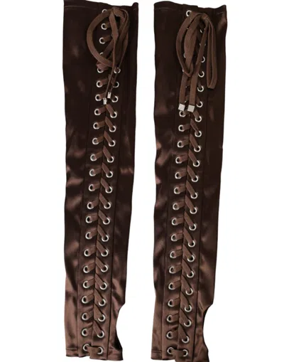 Dolce & Gabbana Brown Acetate Lace Up Fingerless Gloves In Brown