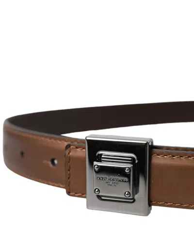 Dolce & Gabbana Bronze Leather Square Metal Buckle Belt In Bronze