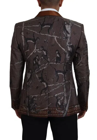 Dolce & Gabbana Bronze Monkey Print Silk Slim Jacket Blazer In Bronze