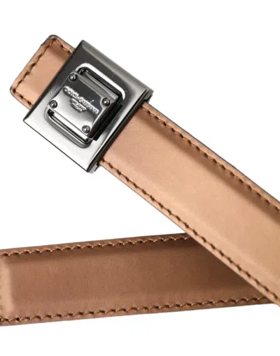 Dolce & Gabbana Bronze Leather Square Metal Buckle Belt In Bronze