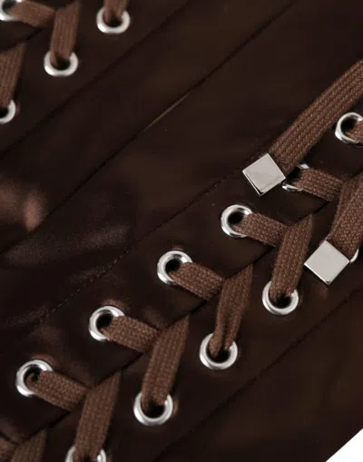 Dolce & Gabbana Brown Acetate Lace Up Fingerless Gloves In Brown