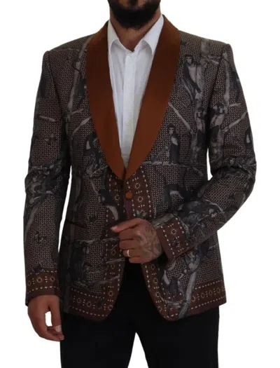 Dolce & Gabbana Bronze Monkey Print Silk Slim Jacket Blazer In Bronze