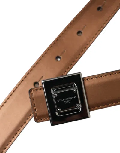 Dolce & Gabbana Bronze Leather Square Metal Buckle Belt In Bronze
