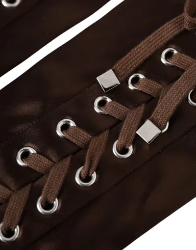 Dolce & Gabbana Brown Acetate Lace Up Fingerless Gloves In Brown