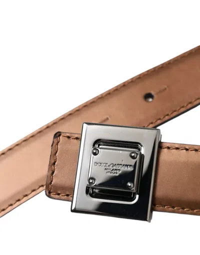 Dolce & Gabbana Bronze Leather Square Metal Buckle Belt In Bronze