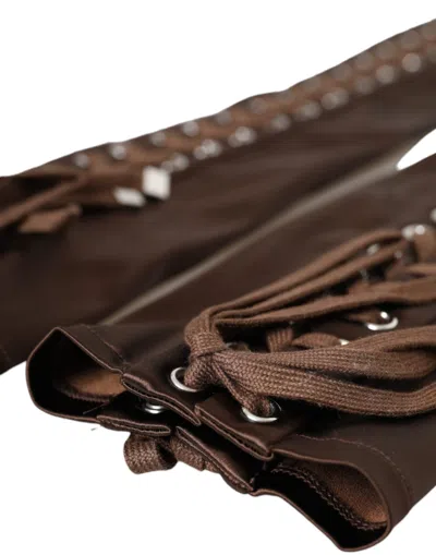 Dolce & Gabbana Brown Acetate Lace Up Fingerless Gloves In Brown