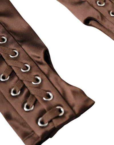 Dolce & Gabbana Brown Acetate Lace Up Fingerless Gloves In Brown