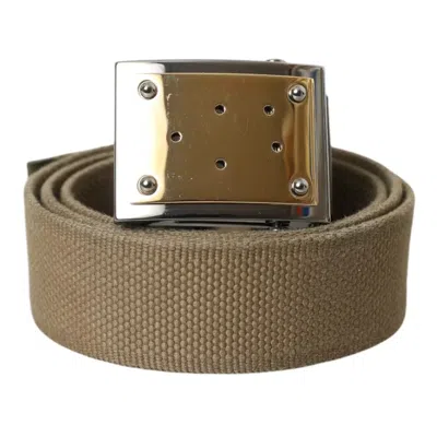 Pre-owned Dolce & Gabbana Brown Canvas Square Metal Buckle Men Men's Belt ()