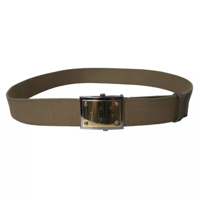 Pre-owned Dolce & Gabbana Brown Canvas Square Metal Buckle Men Men's Belt ()
