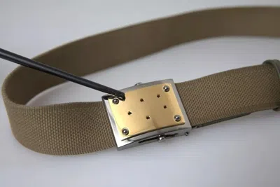 Pre-owned Dolce & Gabbana Brown Canvas Square Metal Buckle Men Men's Belt ()