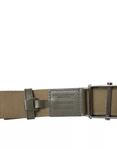 Pre-owned Dolce & Gabbana Brown Canvas Square Metal Buckle Men Men's Belt ()