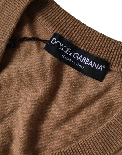 Dolce & Gabbana Brown Cashmere Knit V-neck Pullover Sweater In Brown