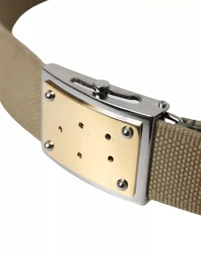 Pre-owned Dolce & Gabbana Brown Canvas Square Metal Buckle Men Men's Belt ()