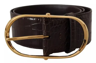 Dolce & Gabbana Brown Crocodile Pattern Leather Gold Oval Buckle Belt In Brown