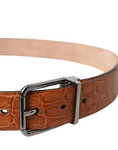 Dolce & Gabbana Brown Exotic Leather Silver Metal Buckle Belt In Brown