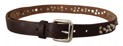 Pre-owned Dolce & Gabbana Brown Leather Studded Silver Metal Buckle Women's Belt ()