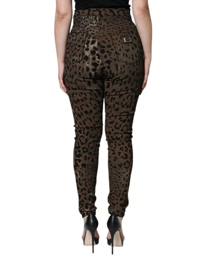 Dolce & Gabbana Brown Leopard Cotton Skinny Denim Jeans In Brown