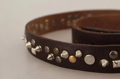 Pre-owned Dolce & Gabbana Brown Leather Studded Silver Metal Buckle Women's Belt ()