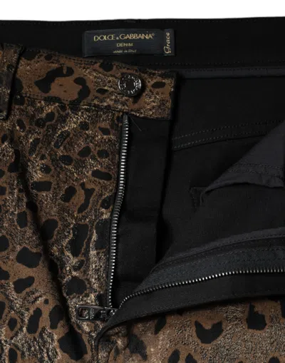 Dolce & Gabbana Brown Leopard Cotton Skinny Denim Jeans In Brown