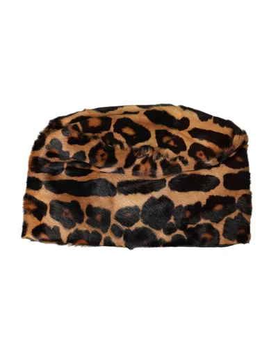 Dolce & Gabbana Brown Leopard Fur Women Bucket Hat In Brown