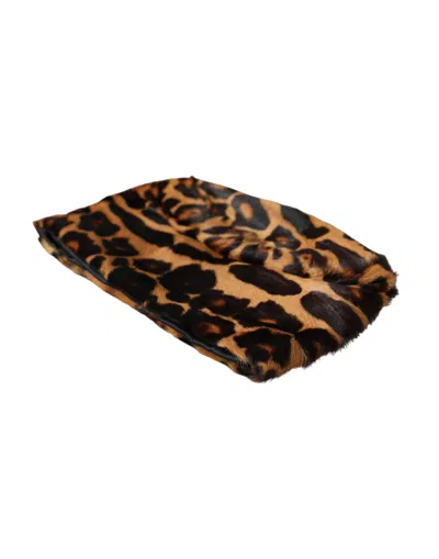 Dolce & Gabbana Brown Leopard Fur Women Bucket Hat In Brown