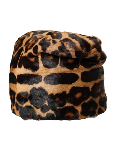 Dolce & Gabbana Brown Leopard Fur Women Bucket Hat In Brown