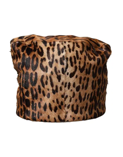 Dolce & Gabbana Brown Leopard Fur Women Bucket Hat In Brown