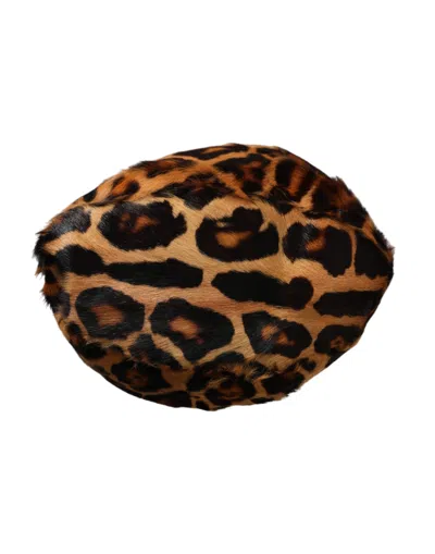 Dolce & Gabbana Brown Leopard Fur Women Bucket Hat In Brown