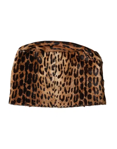 Dolce & Gabbana Brown Leopard Fur Women Bucket Hat In Brown