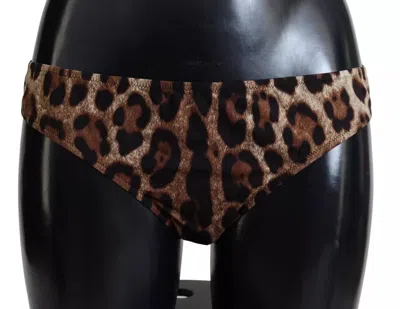 Dolce & Gabbana Brown Leopard Print Swimsuit Swimwear Bikini Women's Bottom In Brown