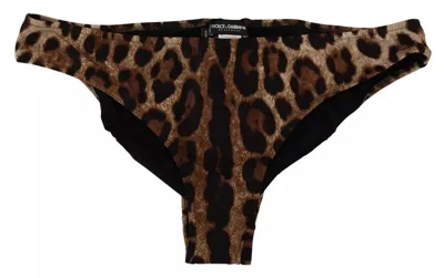 Dolce & Gabbana Brown Leopard Print Swimsuit Swimwear Bikini Women's Bottom In Brown