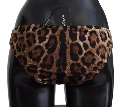 Dolce & Gabbana Brown Leopard Print Swimsuit Swimwear Bikini Women's Bottom In Brown