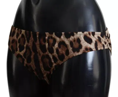Dolce & Gabbana Brown Leopard Print Swimsuit Swimwear Bikini Women's Bottom In Brown