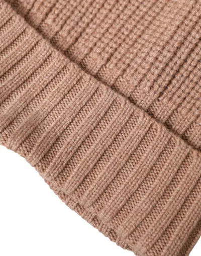 Dolce & Gabbana Brown Solid Knitted Fur Ball Winter Beanie Hat In Brown