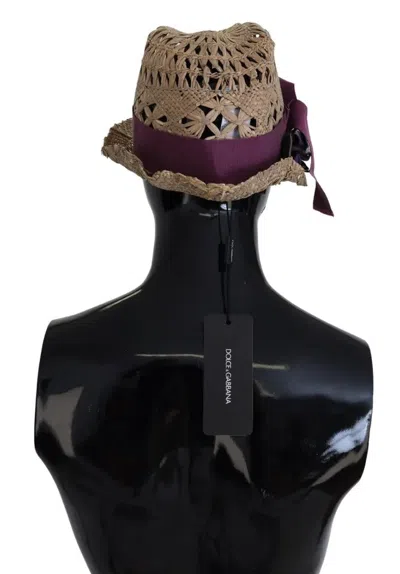 Pre-owned Dolce & Gabbana Brown Ribbon Floral Embellished Straw Women's Hat ()