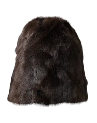 Dolce & Gabbana Brown Weasel Fur Womens Cashmere Hat Beanie In Brown
