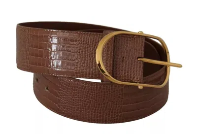Pre-owned Dolce & Gabbana Brown Wide Waist Leather Gold Oval Metal Buckle Women's Belt ()