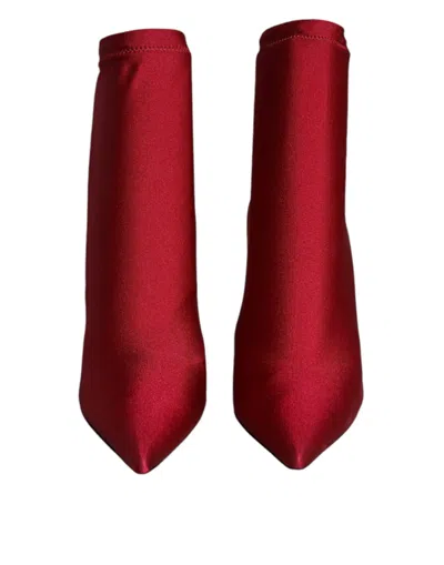 Dolce & Gabbana Cherry Red Stretch Stilettos Ankle Boot Shoes In Red