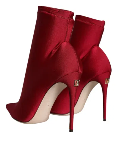 Dolce & Gabbana Cherry Red Stretch Stilettos Ankle Boot Shoes In Red