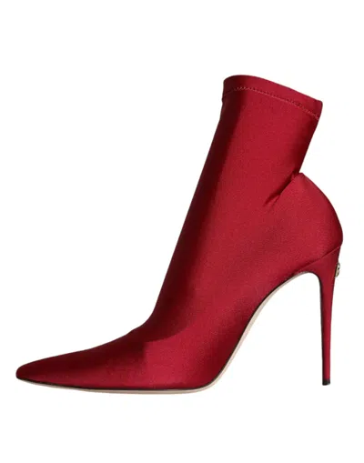 Dolce & Gabbana Cherry Red Stretch Stilettos Ankle Boot Shoes In Red