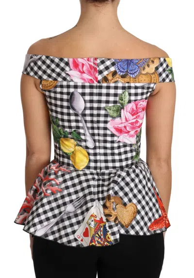 Dolce & Gabbana Black And White Corset Blouse Sicily Lemon Check Top In Black/white