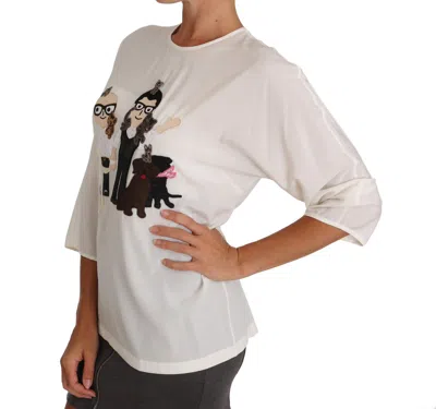 Dolce & Gabbana Chic Figure Family Applique Silk Top In White