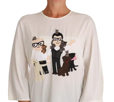 Dolce & Gabbana Chic Figure Family Applique Silk Top In White