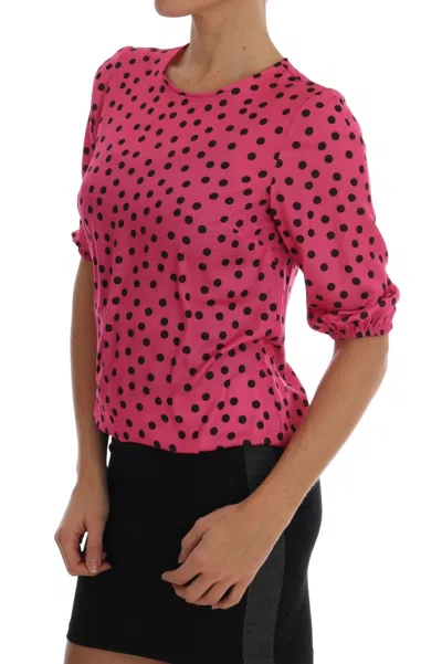 Dolce & Gabbana Pink Polka Dotted Silk Blouse In Pink